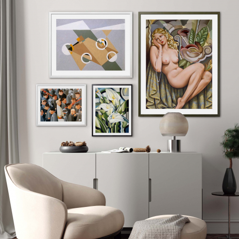 Kantenhängung mit Motiven der modernen Kunst in verschiedenen Skandi-Rahmen 