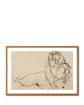 Sich aufstützender weiblicher Akt mit langem Haar - Egon Schiele