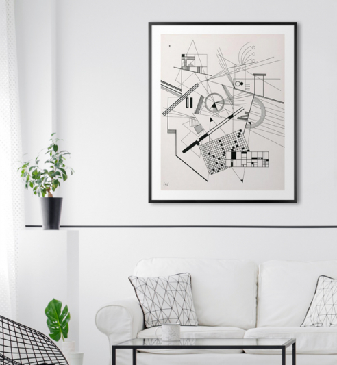 Schwarz-weißer Kunstdruck passend zur minimalistischen Einrichtung