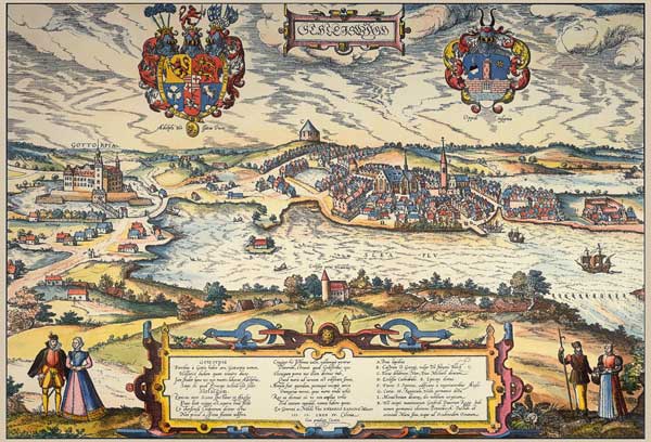 Schleswig, Stadtansicht von Braun u. Hogenberg