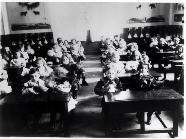 Children in a classroom (b/w photo)  von French Photographer
