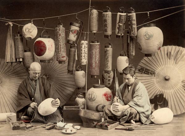 Scene in a Japanese Lantern work Shop (b/w photo) (b/w photo)  von French Photographer