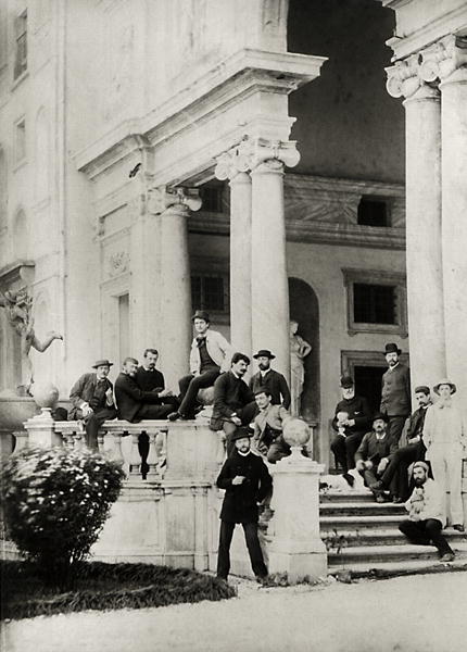 Residents of Villa Medici in Rome, photo sent and dedicated by Claude Debussy (1862-1918) to his par von French Photographer