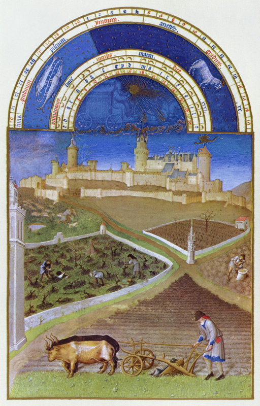 Fascimile of March: Peasants at Work on a Feudal Estate, from the ''Tres Riches Heures du Duc de Ber von Limbourg Brothers