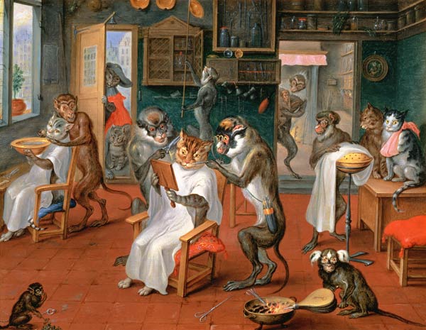 Barber's shop with Monkeys and Cats von Abraham Teniers