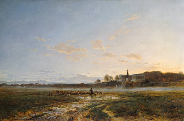 Die Theresienwiese mit der Bavaria in Abendstimmung von Adolf Heinrich Lier