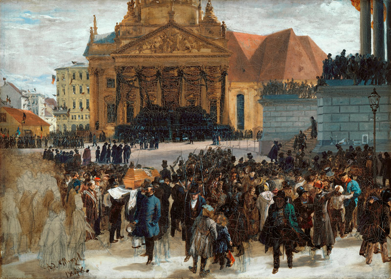 Aufbahrung der Maerzgefallenen von Adolph Friedrich Erdmann von Menzel