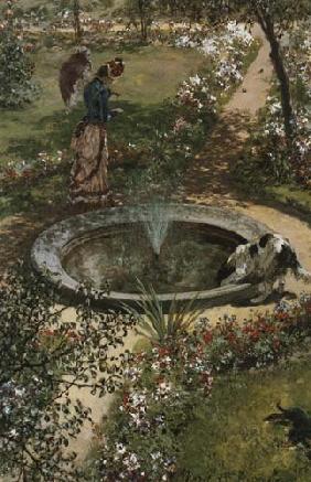 Dame prés du jet déau dans le jardin thermal à Kissingen