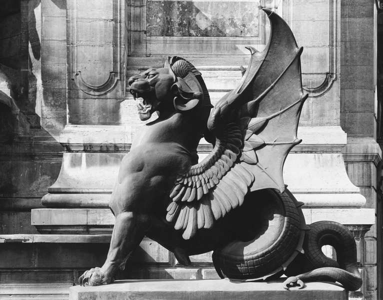 Chimaera from the St. Michel fountain, Paris, c.1860 (b/w photo)  von Adolphe Giraudon
