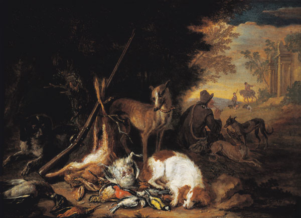 A Hunter with his Dogs von Adriaen de Gryef