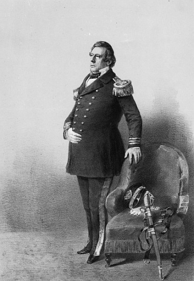 Commodore Matthew Calbraith Perry; engraved by Wilhelm Heine, c.1856 von (after) American Photographer