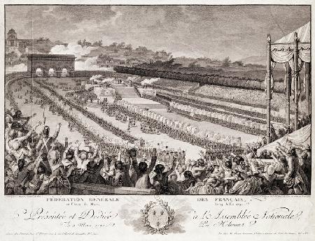 Festival of the Federation, 14 July 1790, at the Champ de Mars, late 18th century; engraved by Isido