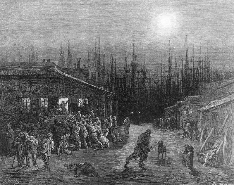 The Docks Night Scene, from ''London, a Pilgrimage'', written by William Blanchard Jerrold (1826-84) von (after) Gustave Dore