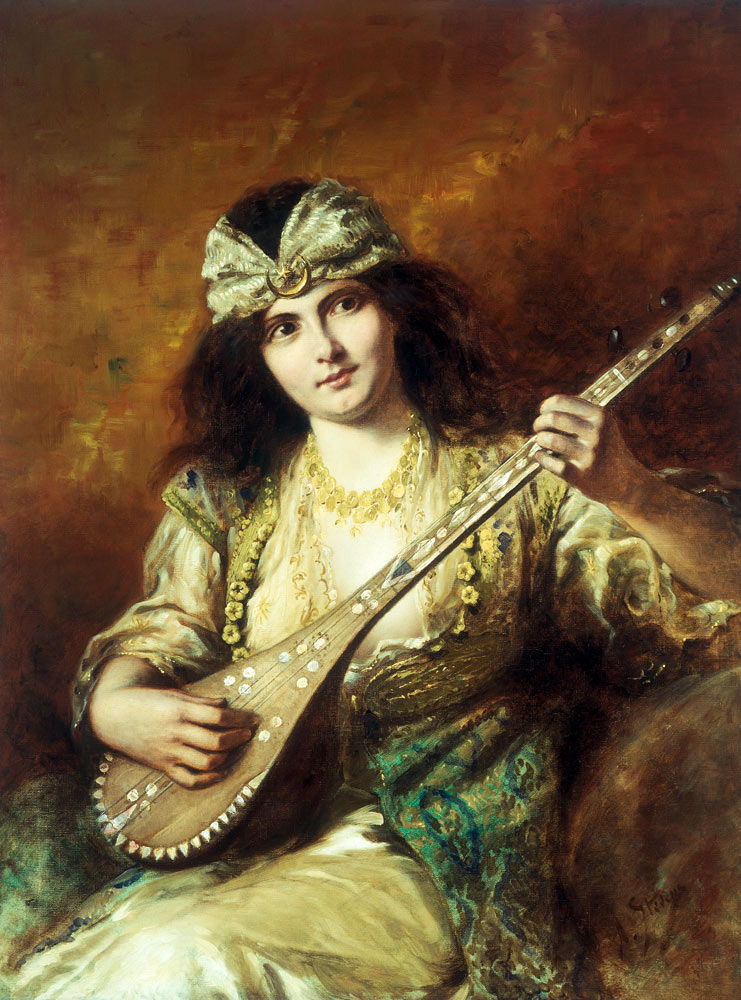 Odaliske mit Mandoline. von Agapit Stevens