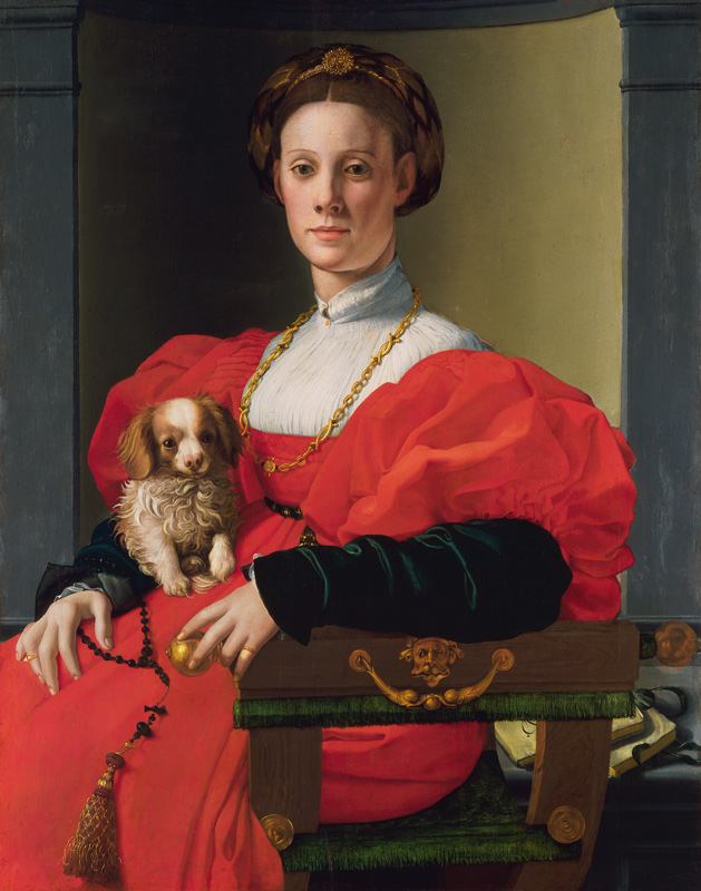 Bildnis einer Dame in Rot von Agnolo Bronzino