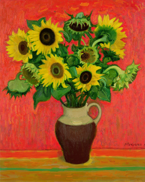 Sunflowers on a Red Background von Alberto Morrocco