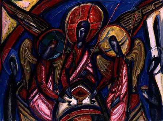 Trinity in Dark Tones, Genesis 18, 1994 (tempera on cotton)  von Alek  Rapoport