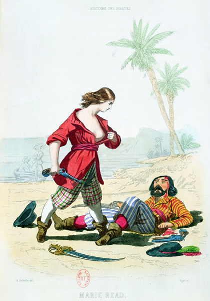Mary Read (d.1720) from 'Histoire des Pirates' by P. Christian, engraved by A. Catel, 1852 (coloured von Alexandre Debelle