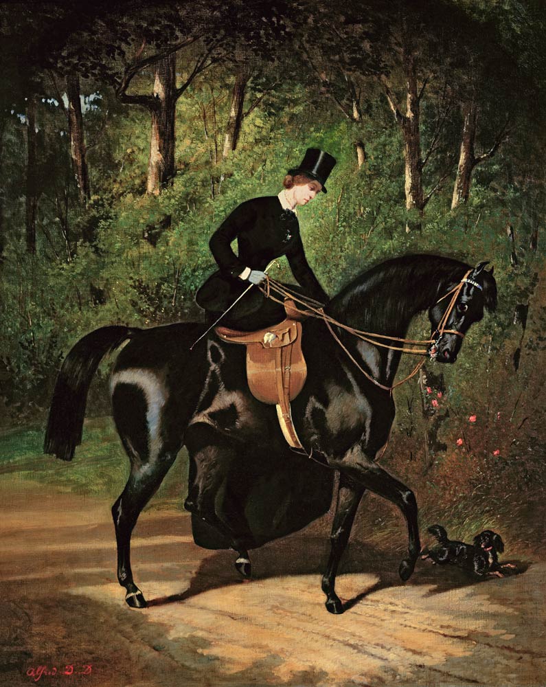 The Rider, Kipler, on her Black Mare von Alfred Dedreux