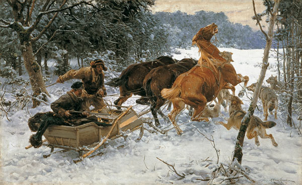 Angriff der Wölfe, von Alfred von Wierusz-Kowalski