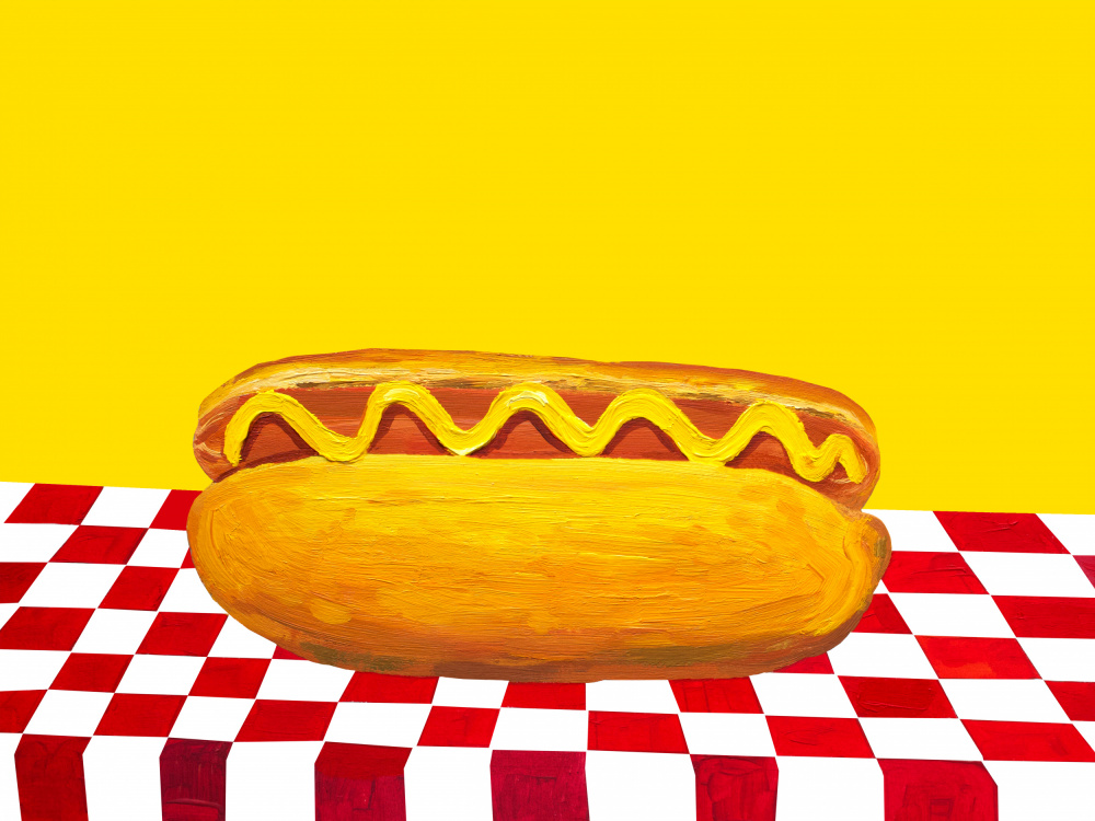 Hot Dog With Mustard Red Check Yellow von Alice Straker