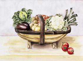Still life with a trug of vegetables, 1996 (w/c) 