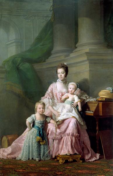 Königin Charlotte von Großbritannien und Irland (1744-1818) mit ihren beiden ältesten Söhnen