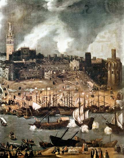 An Expedition Setting out from Seville for America in 1498  (detail) von Alonso Sánchez-Coello