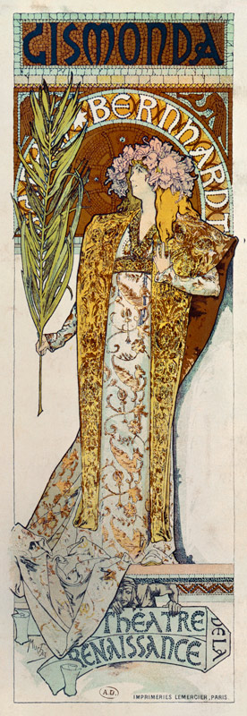 Bernhardt, Sarah  franz.Schauspielerin Paris 22.10.1844 - ebd. 26.3.1923.  in dem gleichnamigen Stue von Alphonse Mucha