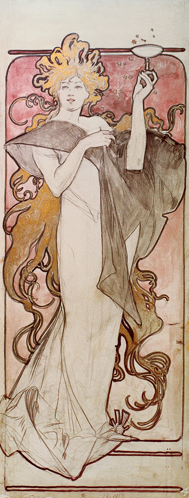 Entwurf zum Plakat ''Champagne Ruinart'' von Alphonse Mucha