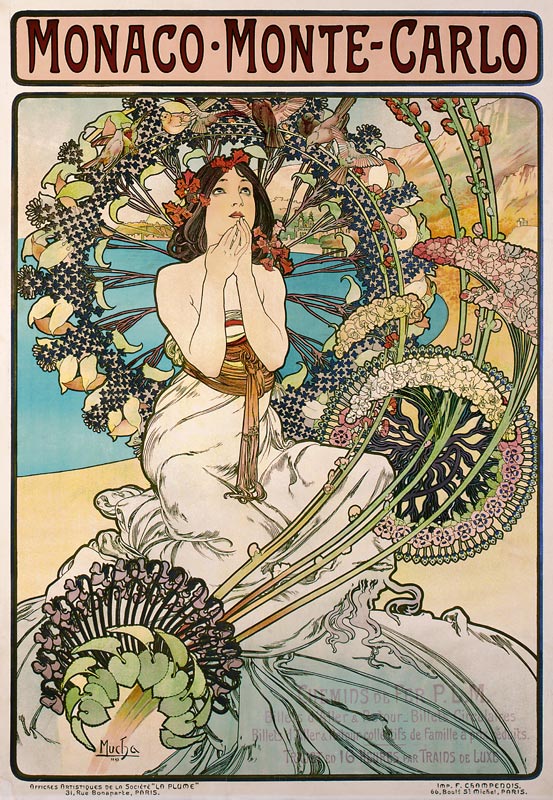 Monaco - Monte Carlo. Plakat, 1897, fuer die Eisenbahnlinie Paris-Lyon-Marseille. von Alphonse Mucha