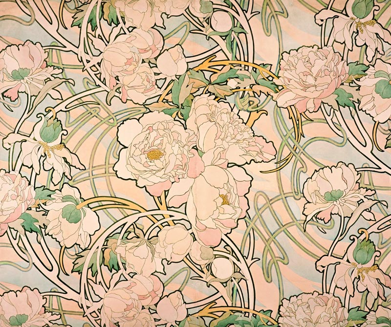 Pfingstrosen von Alphonse Mucha