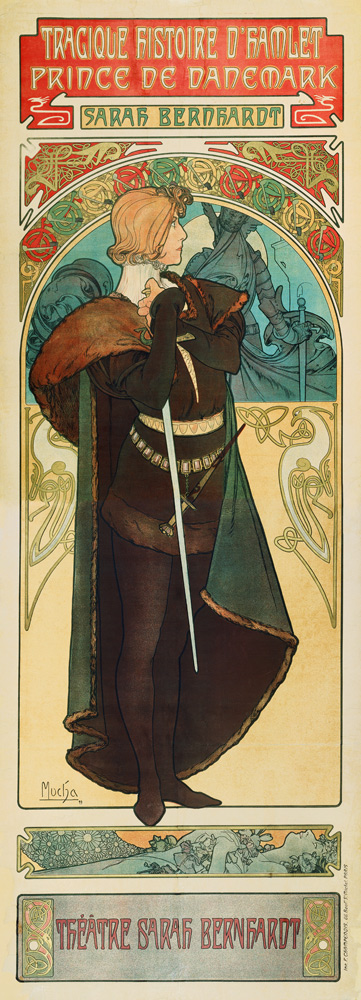 Plakat für Theaterstück Hamlet von W. Shakespeare im Theatre Sarah Bernardt (Oberteil) von Alphonse Mucha