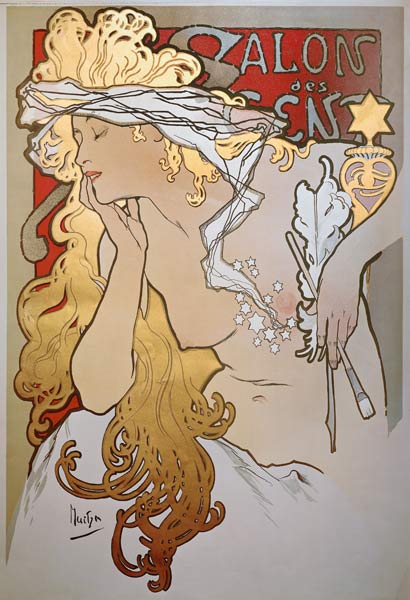 Ausstellungen: Kunstausstellungen. - ''Salon des Cent''. - Plakat der Ausstellung ''Exposition du Sa von Alphonse Mucha