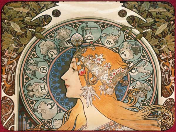Sternkreiszeichen. Illustration für das Journal "La Plume"  von Alphonse Mucha