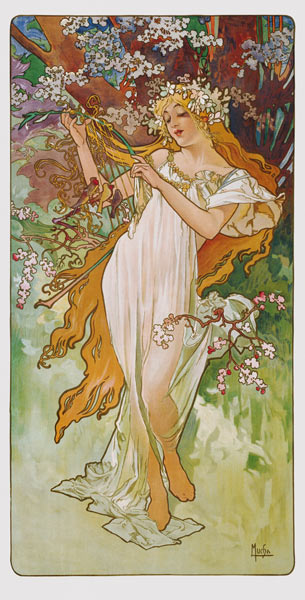 Frühling (aus der Serie ''Jahreszeiten'') von Alphonse Mucha