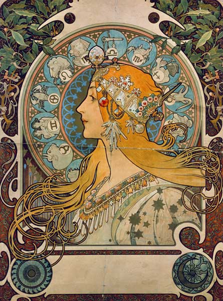 Kalenderillustration Tierkreis für die Druckerei Champenois von Alphonse Mucha