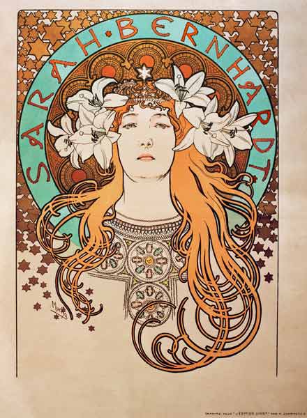 Bernhardt, Sarah  franz.Schauspielerin Paris 22.10.1844 - ebd. 26.3.1923.  ''Sarah Bernhardt''. - Pl von Alphonse Mucha