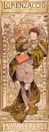 Plakat für Theaterstück Lorenzaccio von A. de Musset im Theatre de la Renaissanse (Oberteil)