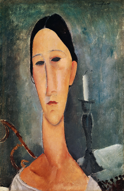 Hanka Zborowska, im Hintergrund ein Kerzenständer von Amedeo Modigliani