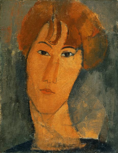 Rothaarige junge Frau mit Halskrause von Amedeo Modigliani