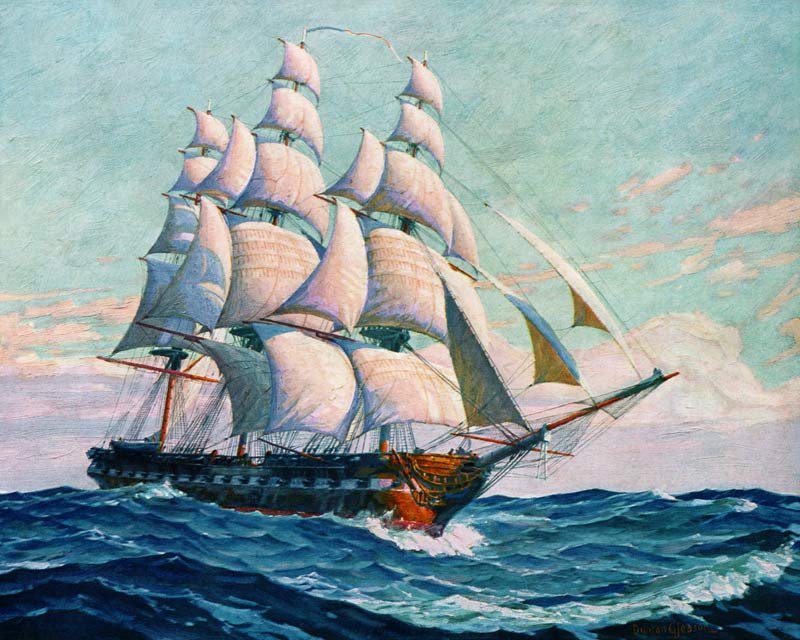 Illustration of USS Constitution von American School, (20th century)