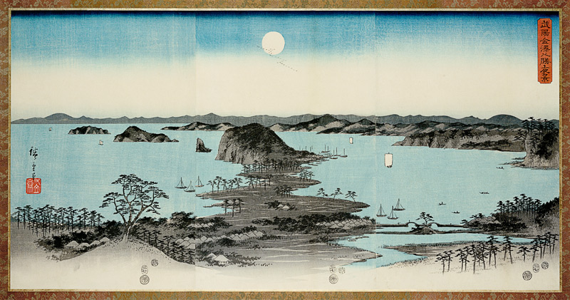Night View Of Eight Excellent Sceneries Of Kanazawa In Musashi Province von Ando oder Utagawa Hiroshige
