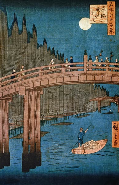 Kyoto Brücke bei Mondlicht, aus der Serie ''100 Views of Famous Place in Edo'', pub. 1855 von Ando oder Utagawa Hiroshige