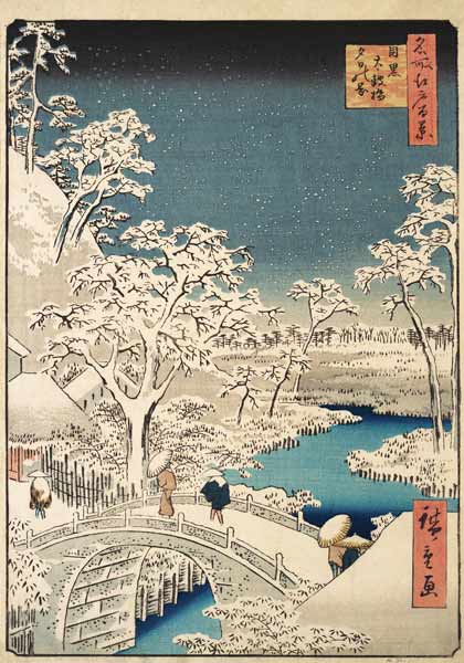 Yuhi-Hügel und die Drum-Brücke in Meguro (Einhundert Ansichten von Edo) von Ando oder Utagawa Hiroshige