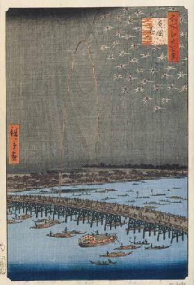 Feuerwerk über der Ryogoku-hashi (Einhundert Ansichten von Edo)