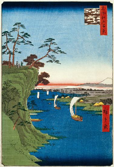 Landschaft am Tonegawa mit dem Storchenhügel (Einhundert Ansichten von Edo)
