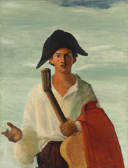 Harlequin holding a guitar