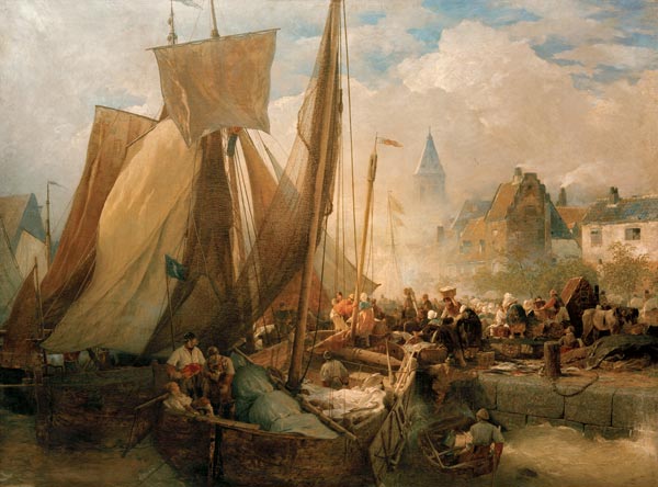 Fischmarkt in Ostende von Andreas Achenbach