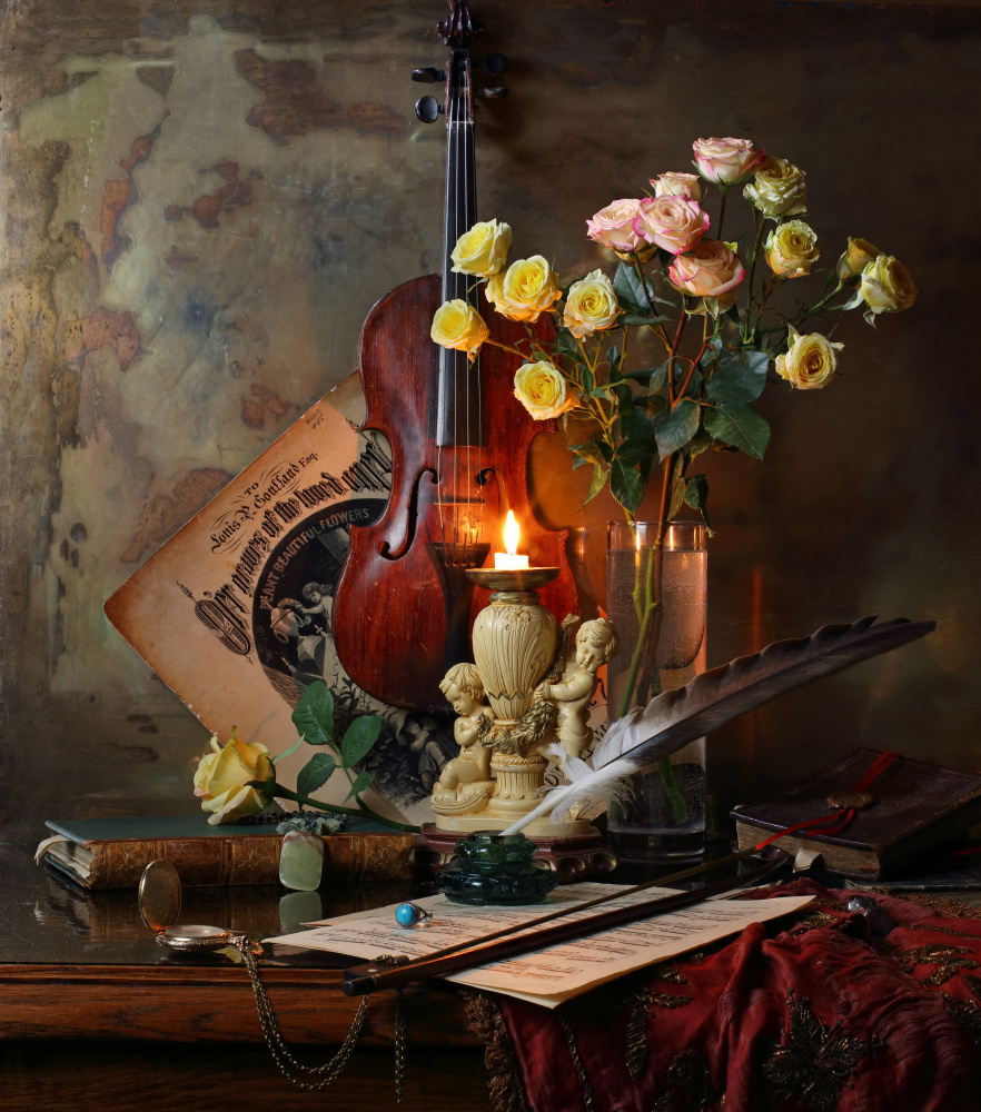 Still life with violin and flowers von Andrey Morozov